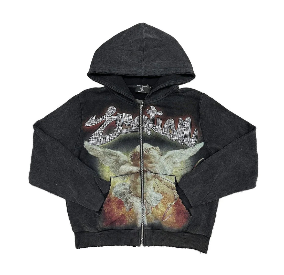 Mixed Emotions Acid Wash Rhinestone Hoodie