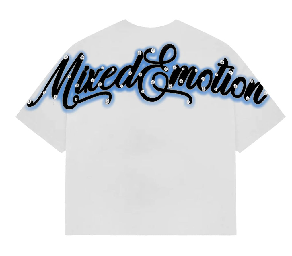 Mixed Emotions Blue White Statue Rhinestone Cropped Tee