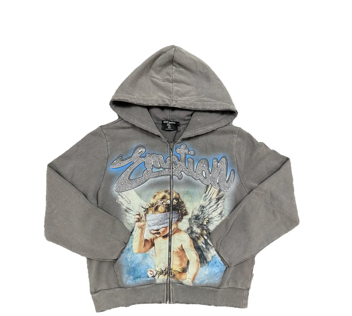 Mixed Emotion Grey Rhinestone Hoodie