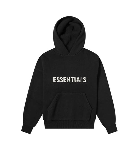 Essentials Black Knit Hoodie