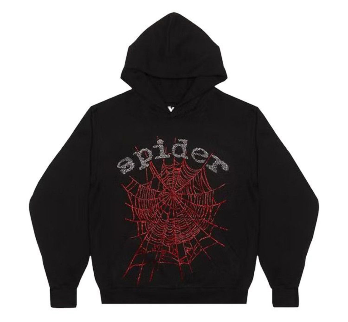 Sp5der OG Rhinestone Hoodie Black