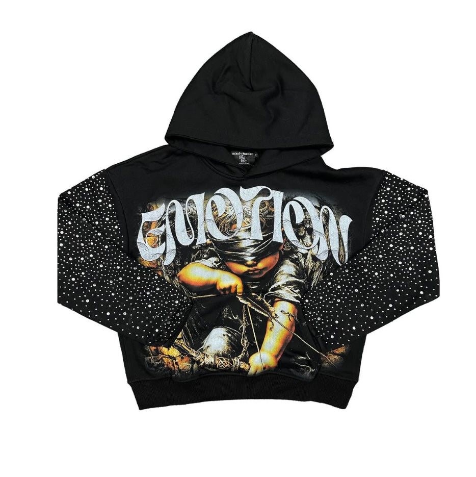 Mixed Emotion Archer Rhinestone Black Hoodie