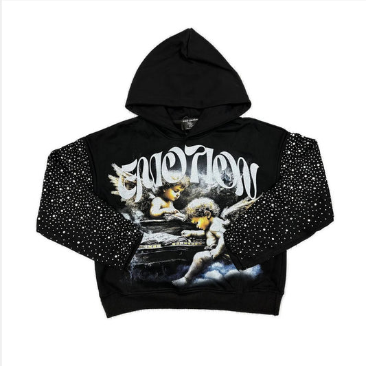 Mixed Emotion Fallen Angels Rhinestone Black Hoodie