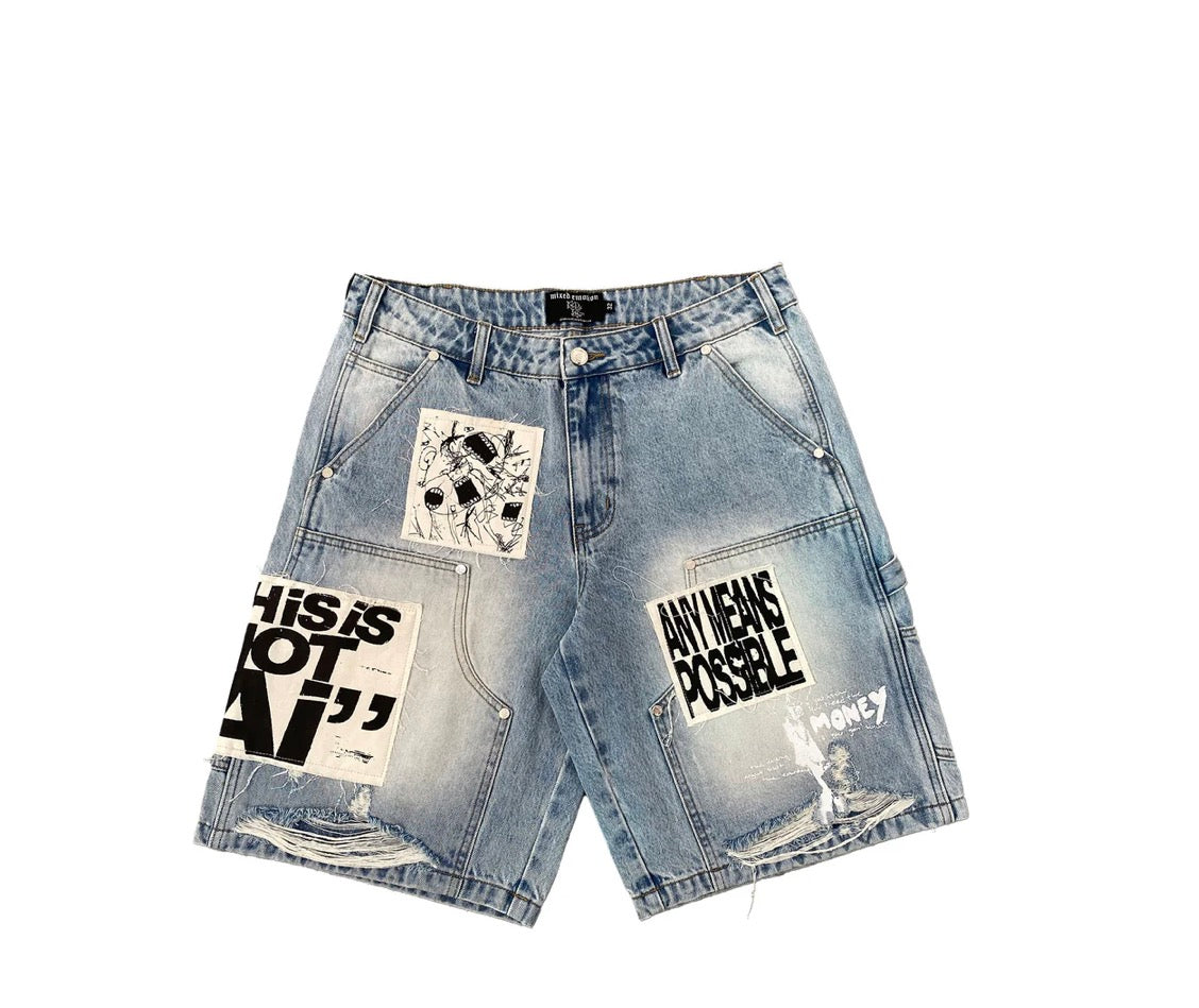 Mixed Emotions Blue AI Denim Shorts