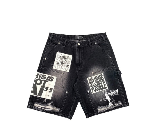 Mixed Emotions Black AI Denim Shorts