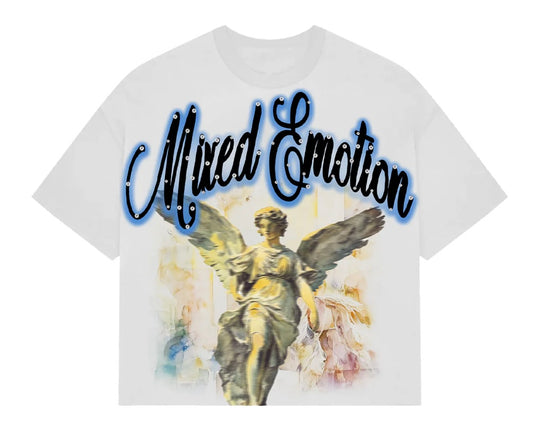 Mixed Emotions Blue White Statue Rhinestone Cropped Tee