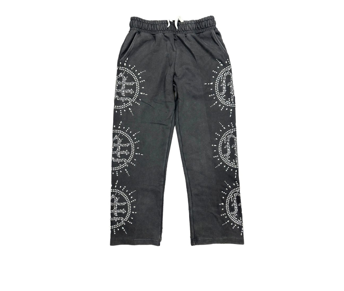 Mixed Emotions Eclipse Grey Acid Wash Rhinestone Sweat Pants